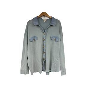 BIBI Boutique Blue Gray Waffle Knit Shirt Jacket Shacket Womens Size XL